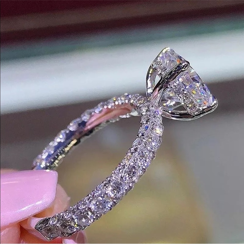 14k white gold plated engagement ring wedding - Picture 2 of 7